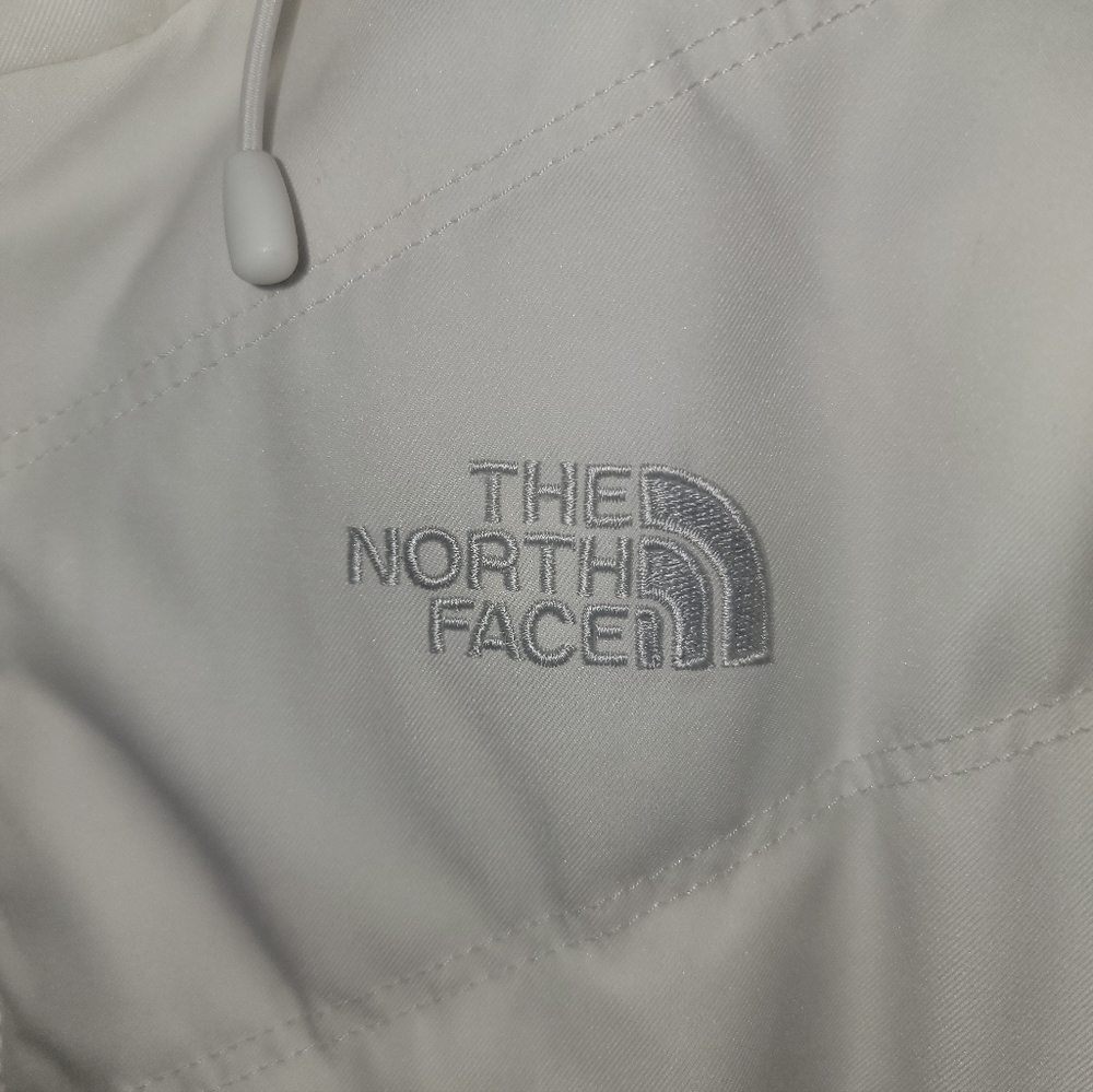 Misses Sz M North Face Down Winter Jacket With Hood White Gray - Picture 15 of 16